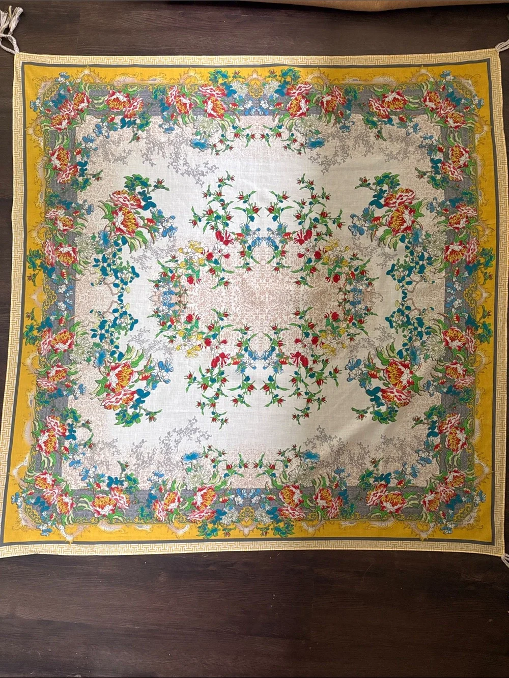 Johnny Was Yellow Floral Tassel Shawl Wrap
